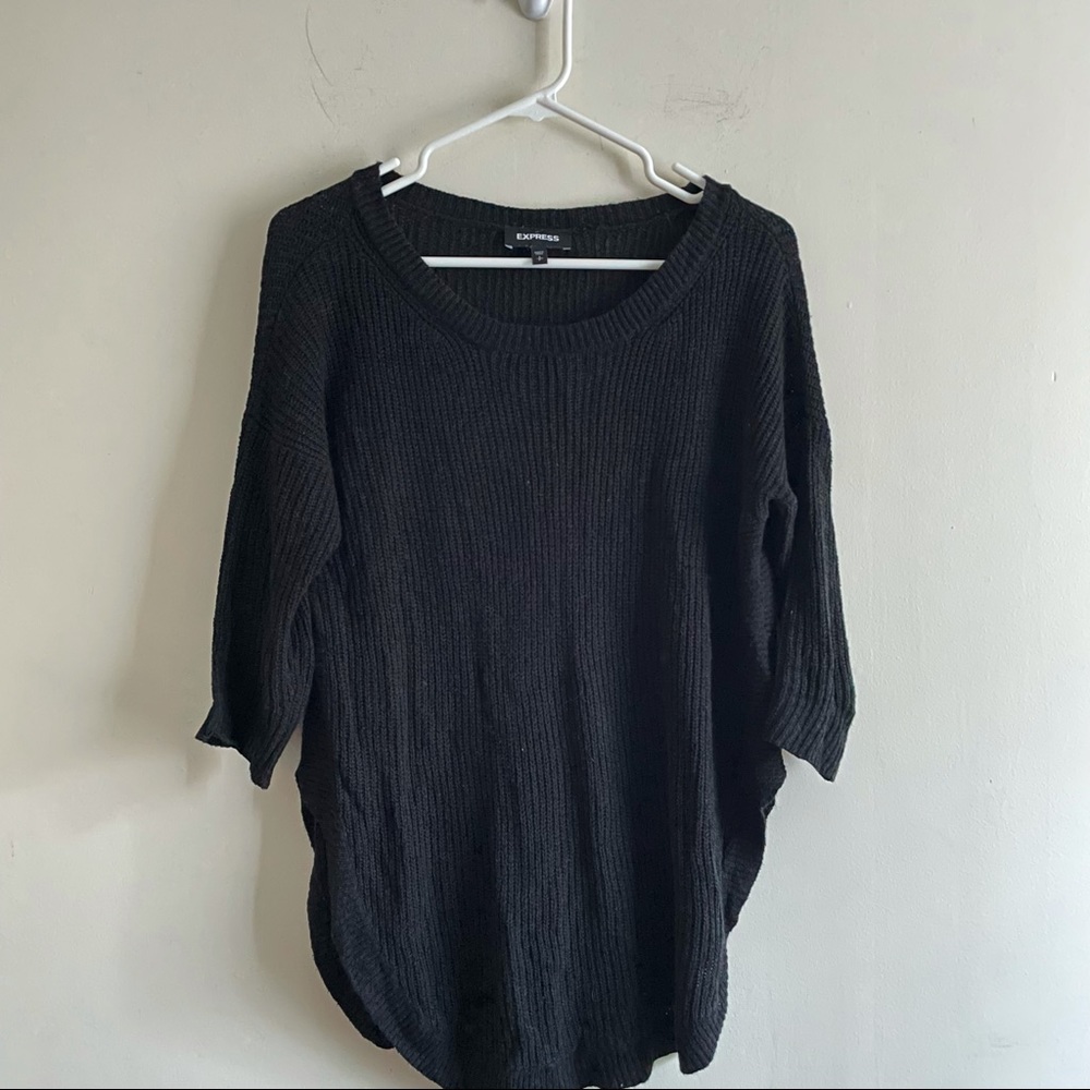 Express Women’s rib knit split hem black pullover sweater Size Small